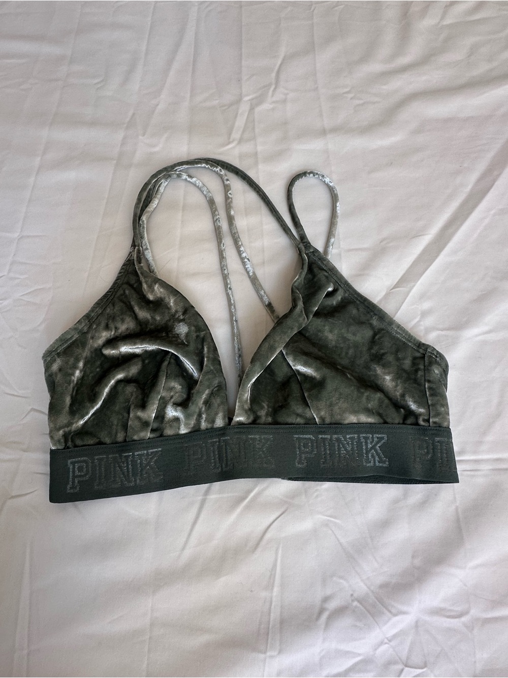 Victoria's Secret PINK Velvet Bralette in Olive Green